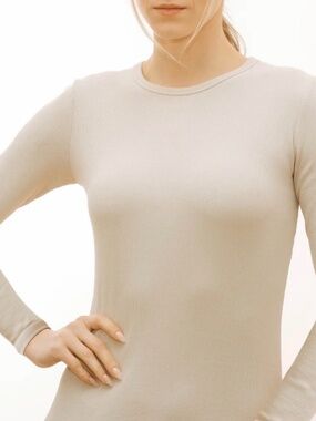 NWT Point Collection Classic Crew Ribbed Long Sleeve Tee Sand Beige Small